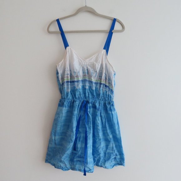 ANTHROPOLOGIE LILKA White Blue Swimming Pool Resort Cotton Dress Cover Up Small - Picture 2 of 13